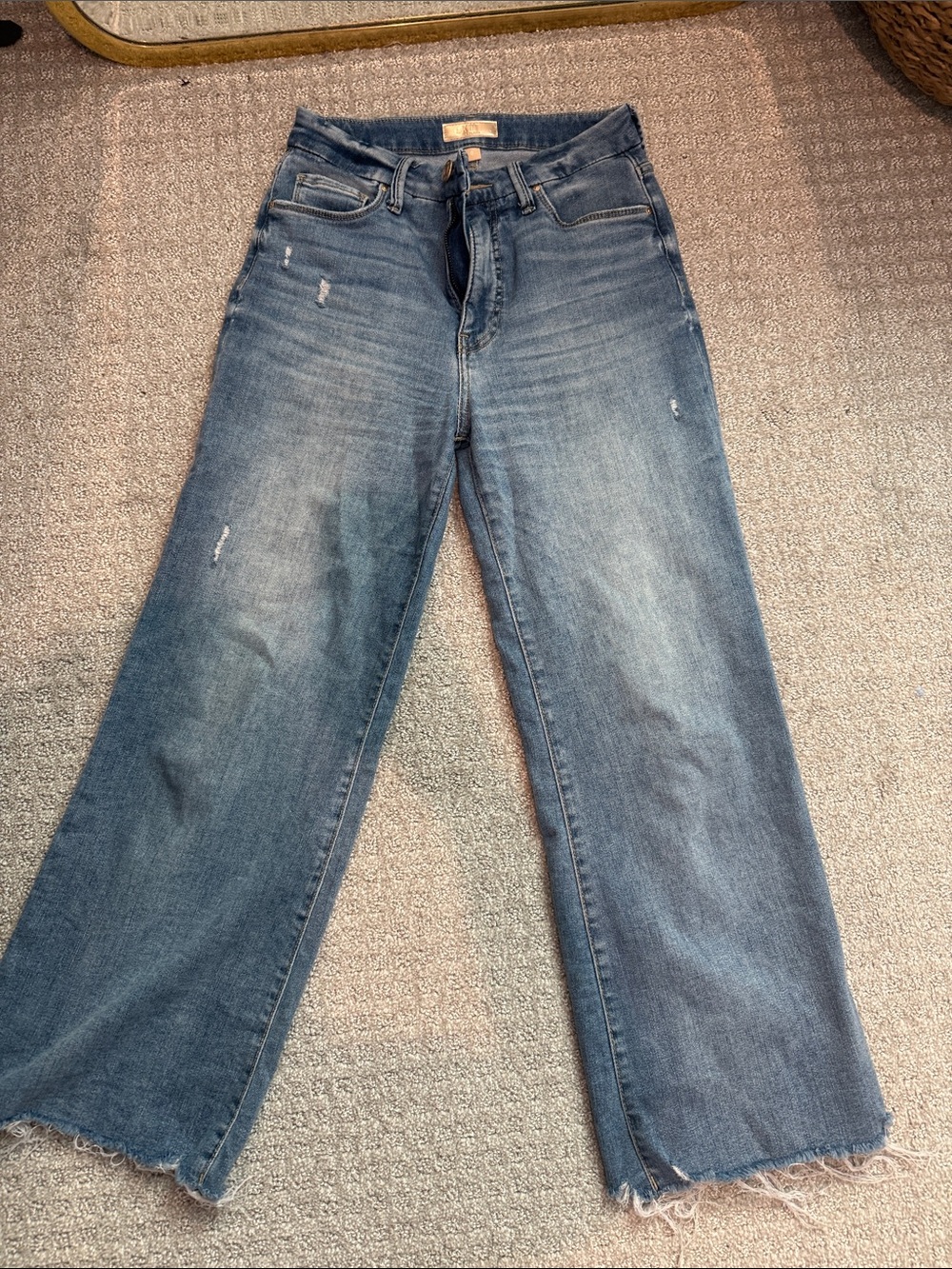 Kut from the Kloth Medium Blue Distressed Wide-Leg Jeans